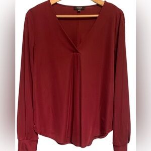 PREMISE STUDIO WOMEN V-NECK BLOUSE BURGUNDY MEDIUM